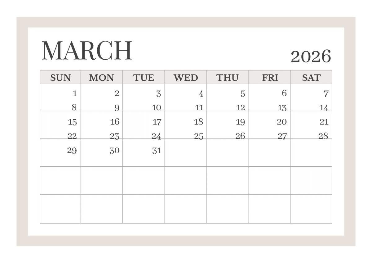 Free Simple Printable Calendar Template to Edit Online