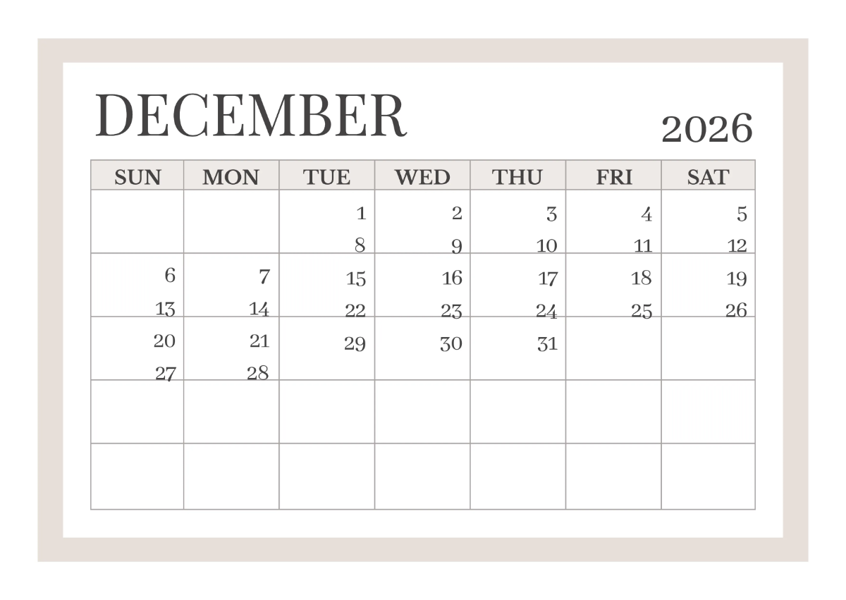 Free Simple Printable Calendar Template to Edit Online