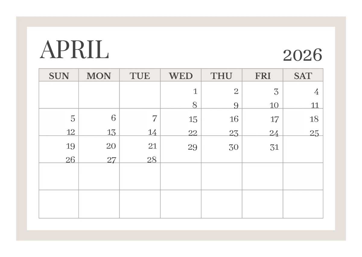Free Simple Printable Calendar Template to Edit Online