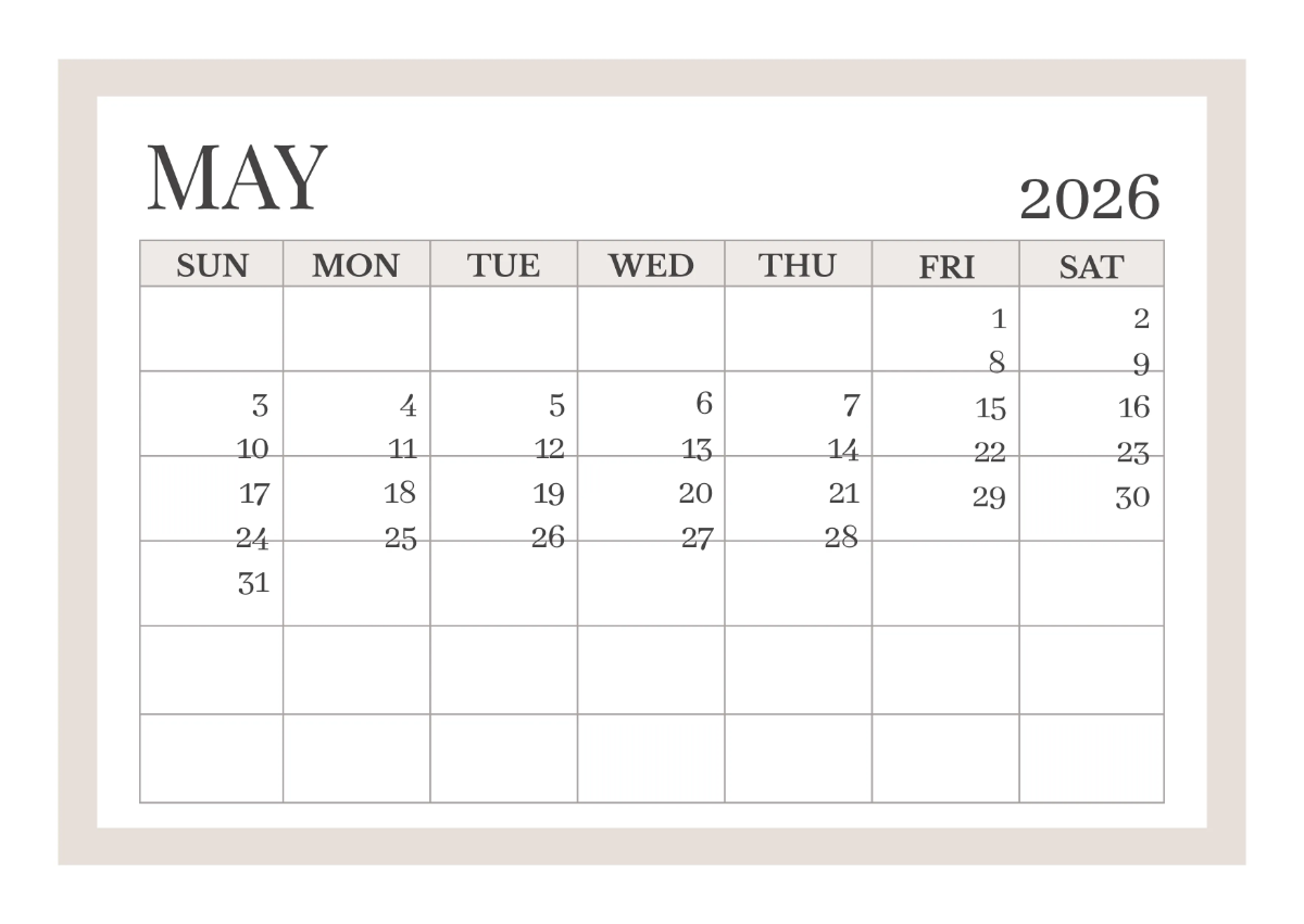 Free Simple Printable Calendar Template to Edit Online