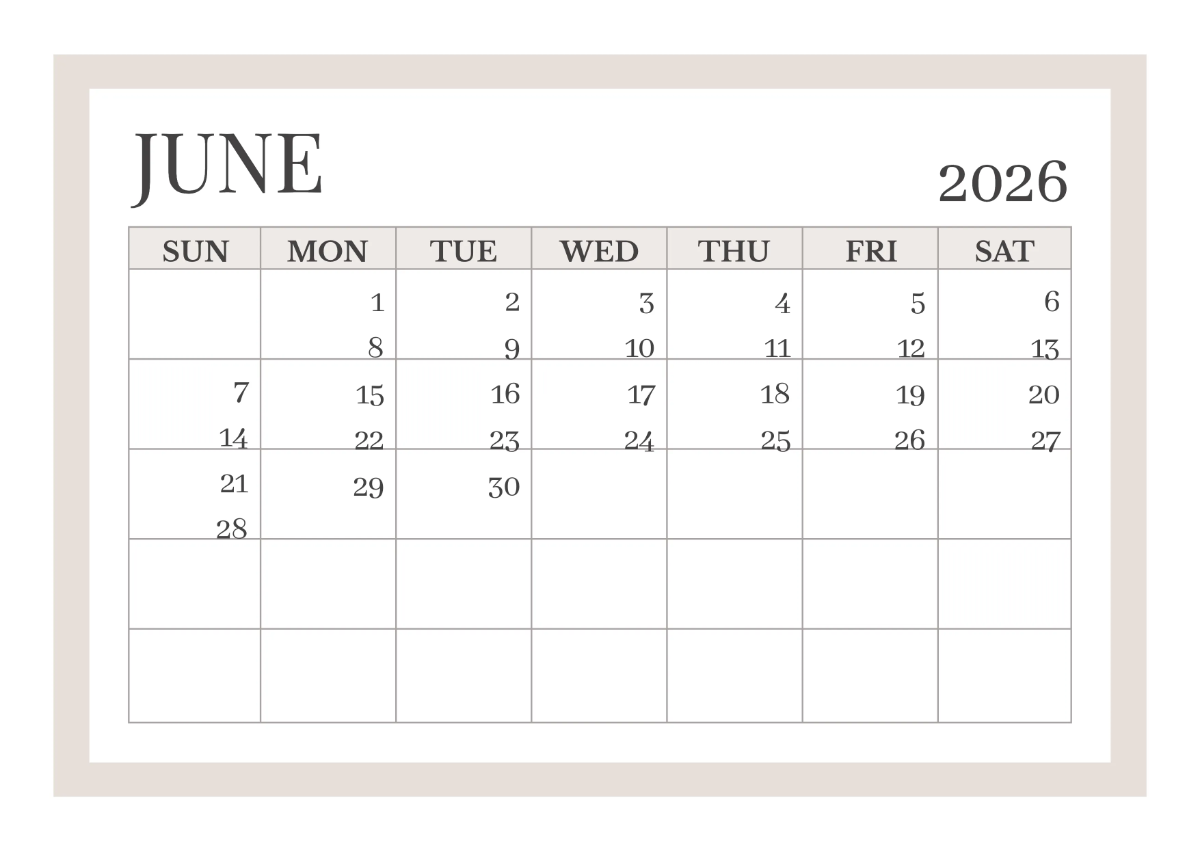 Free Simple Printable Calendar Template to Edit Online