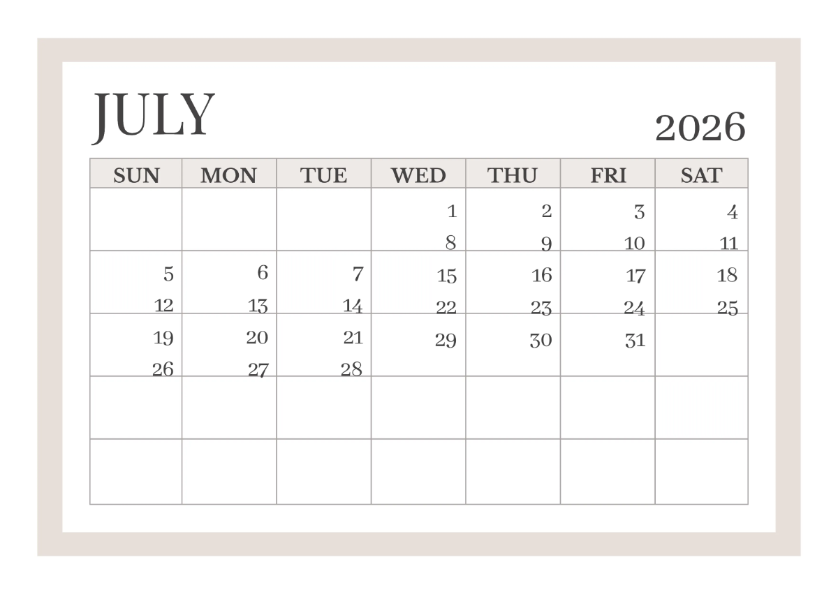 Free Simple Printable Calendar Template to Edit Online