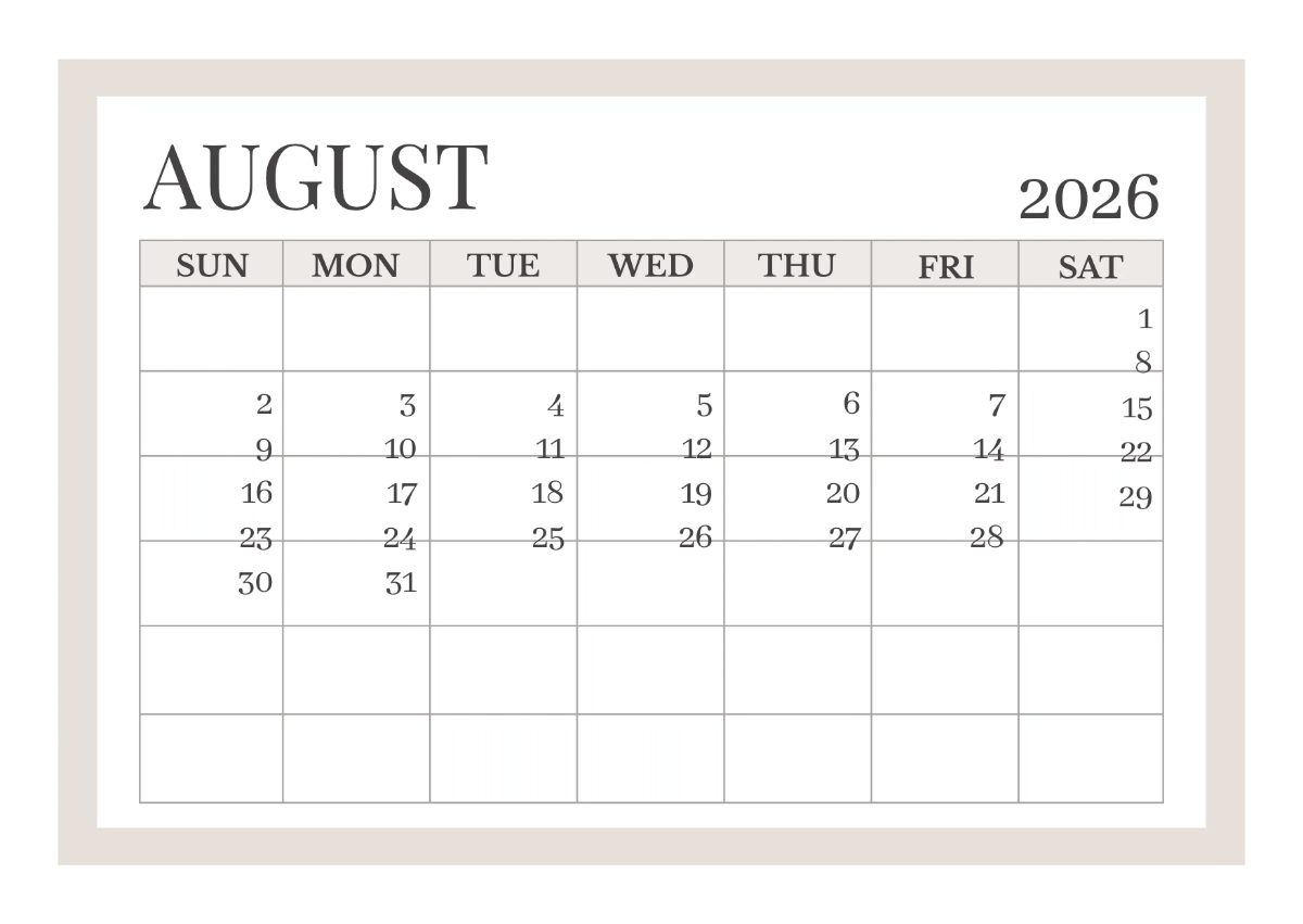Free Simple Printable Calendar Template to Edit Online