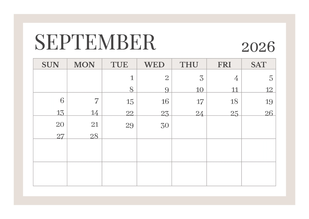 Free Simple Printable Calendar Template to Edit Online