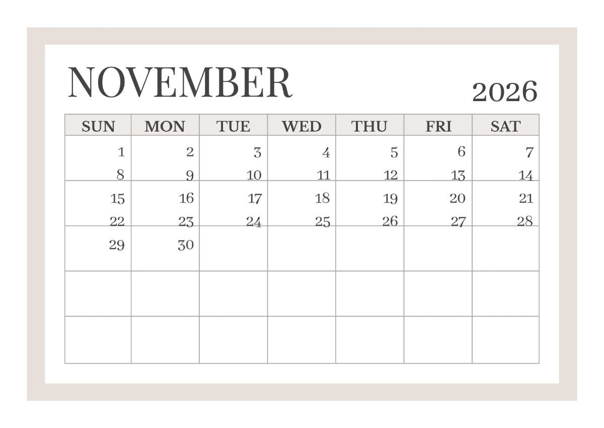 Free Simple Printable Calendar Template to Edit Online
