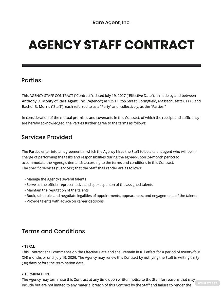 Agency Staff Contract Template - Google Docs, Word, Apple Pages ...