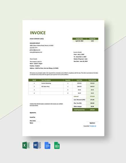 Simple Agency Invoice 