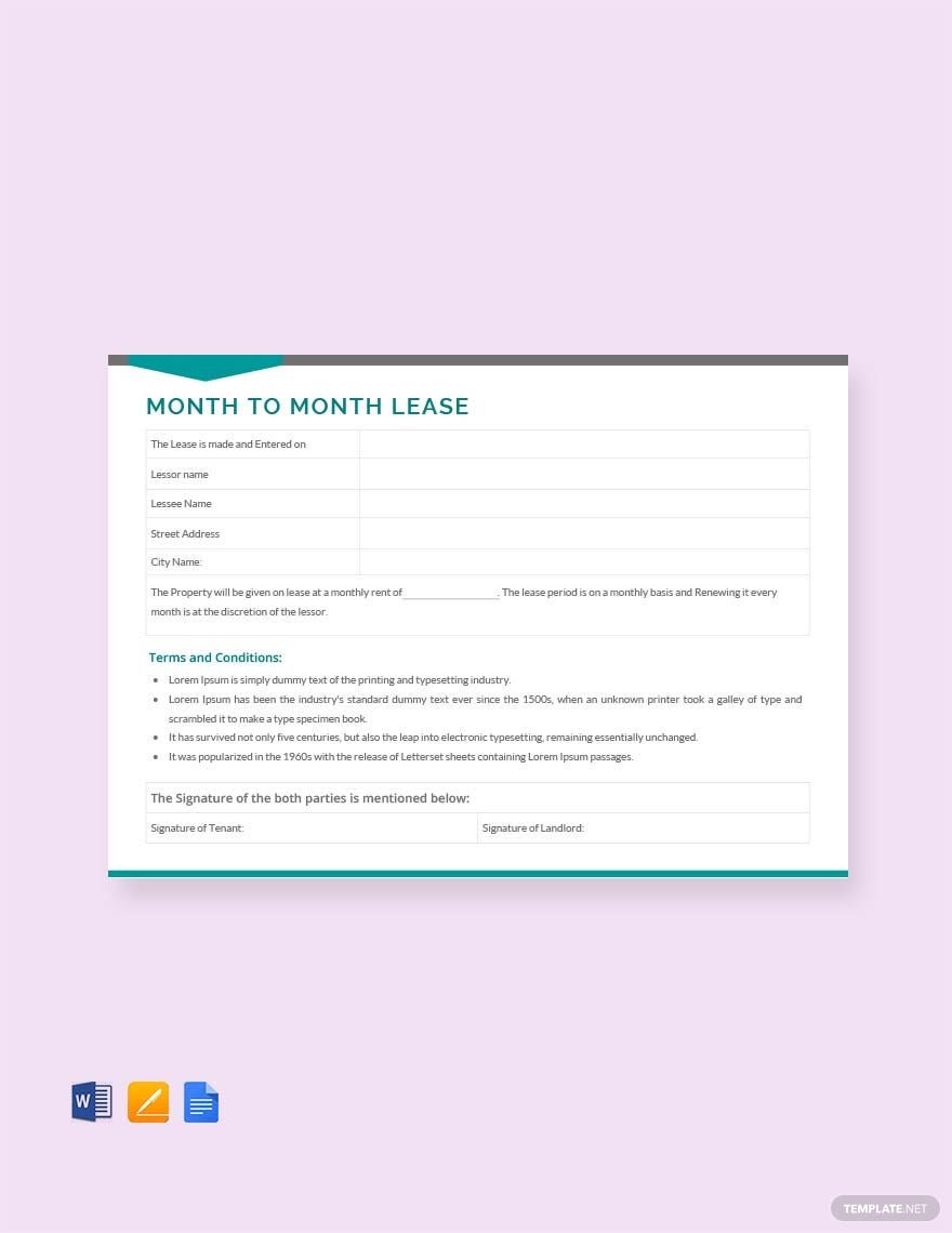 Month to Month Lease Template