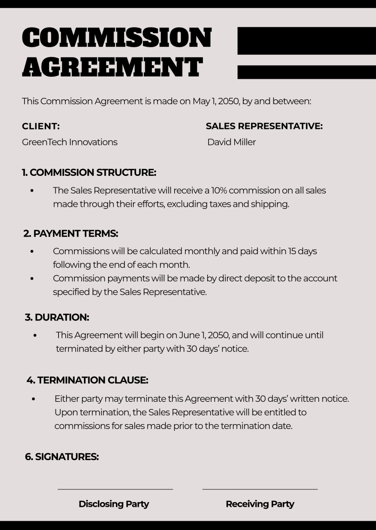 Free One Page Commission Agreement Template to Edit Online
