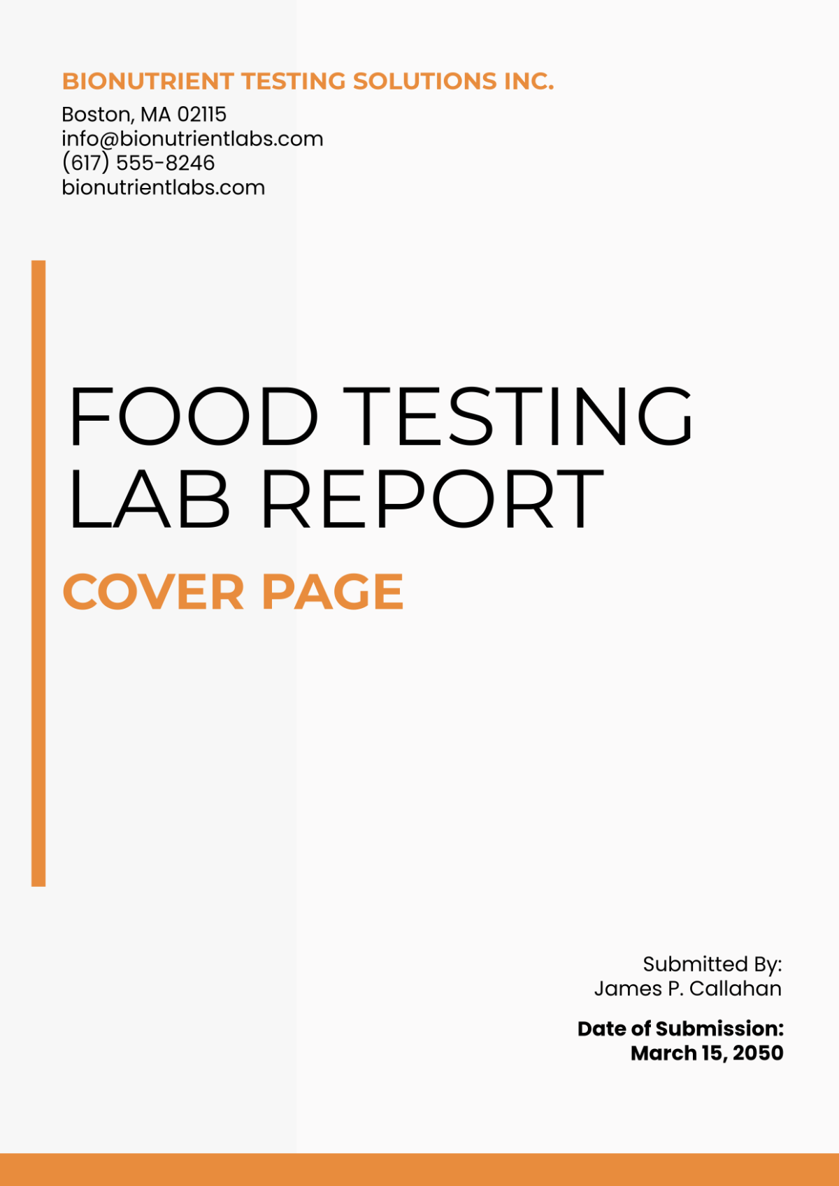 Free Food Testing Lab Report Cover Page Template to Edit Online