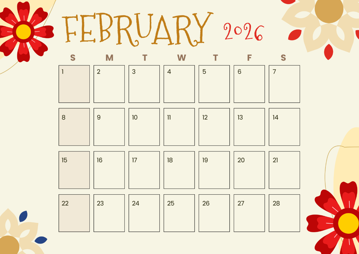 February 2026 Landscape Calendar Template to Download