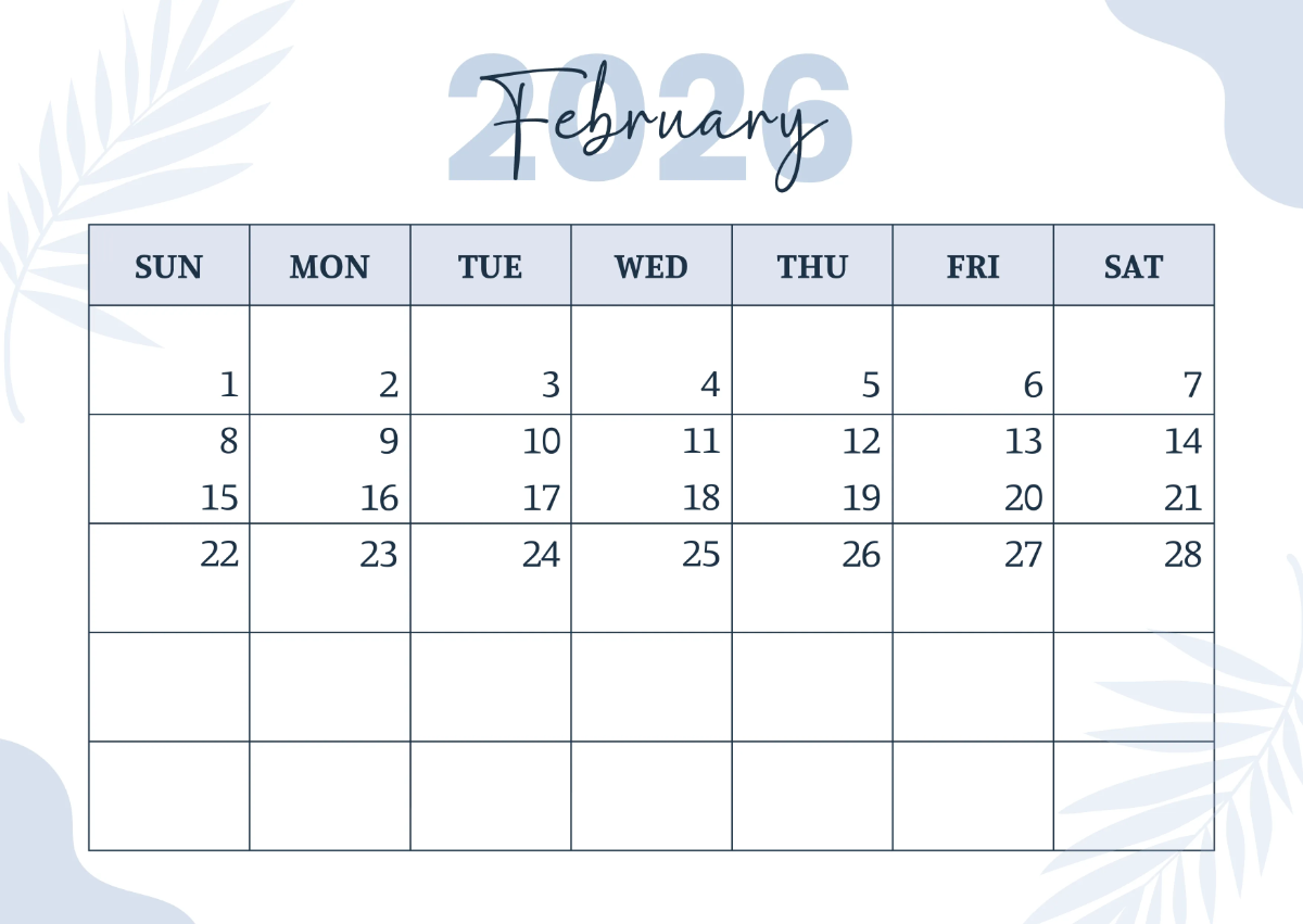 Free Simple 2026 Yearly Calendar Template to Edit Online
