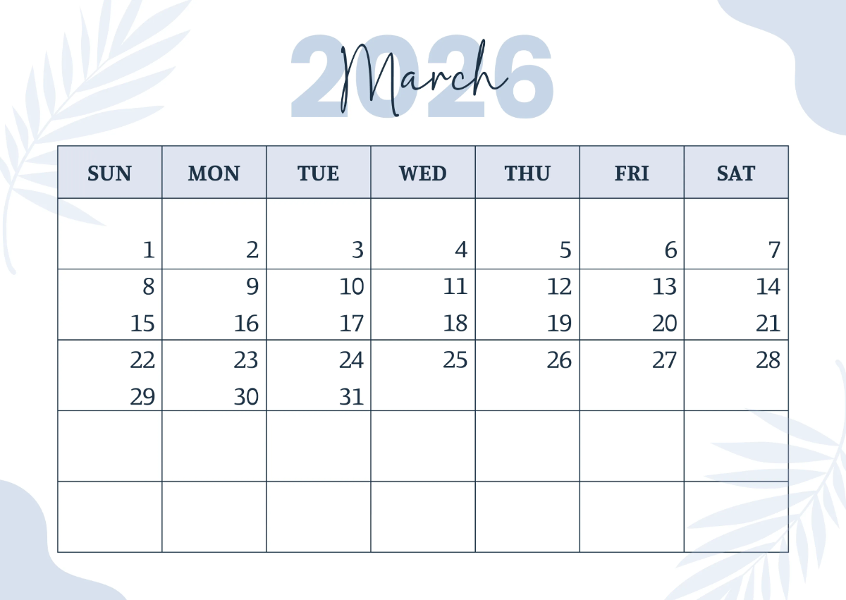 Free Simple 2026 Yearly Calendar Template to Edit Online