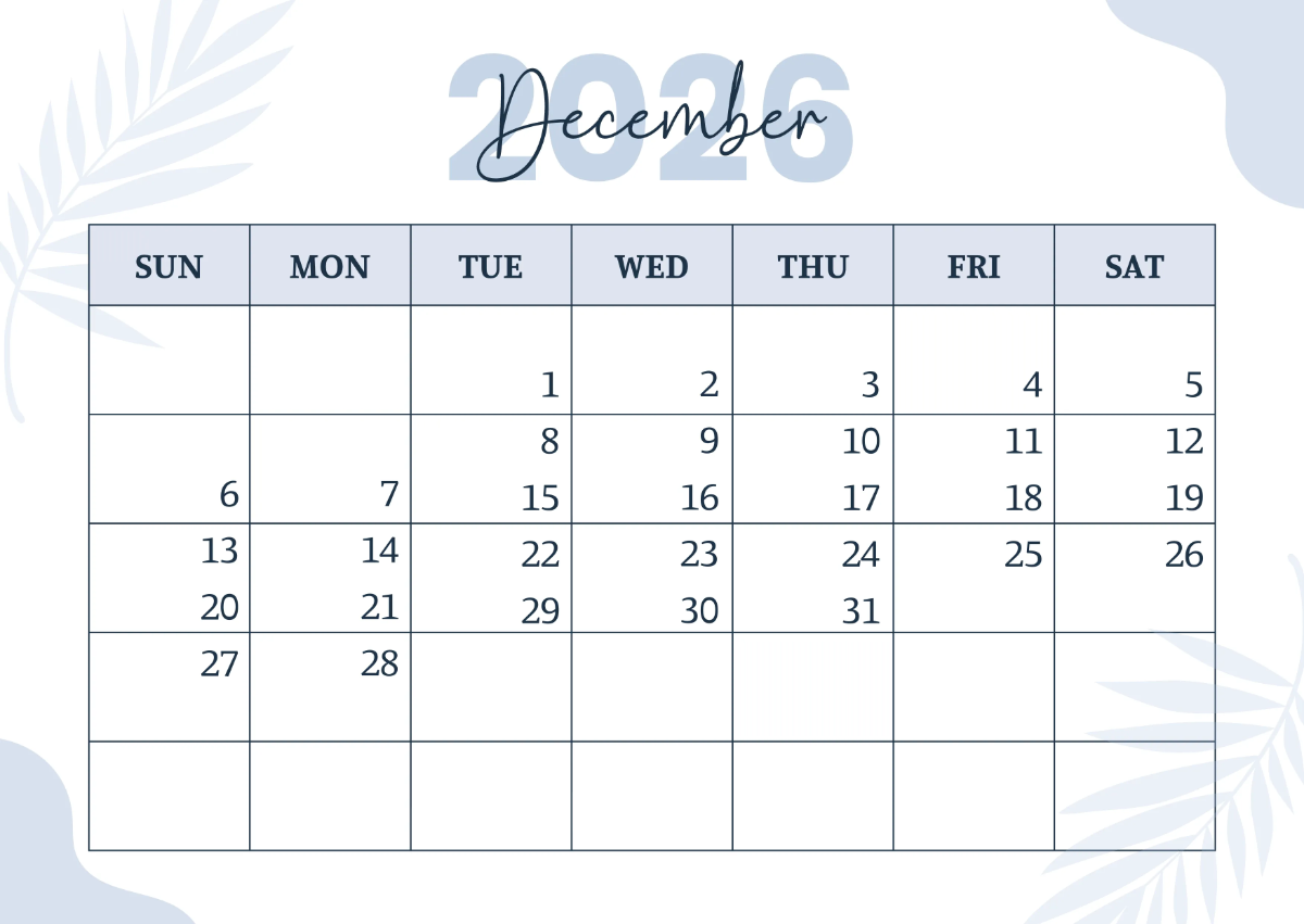 Free Simple 2026 Yearly Calendar Template to Edit Online