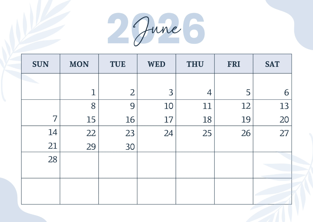 Free Simple 2026 Yearly Calendar Template to Edit Online