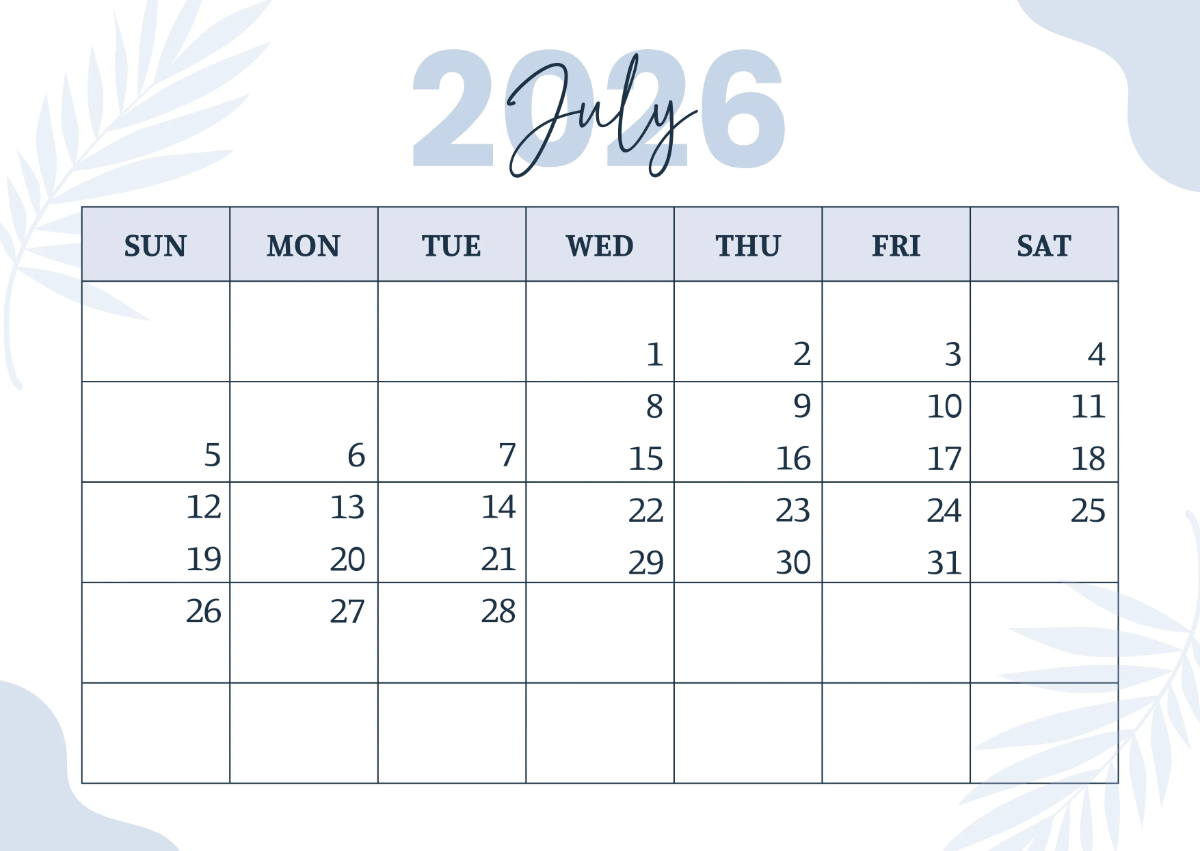 Free Simple 2026 Yearly Calendar Template to Edit Online