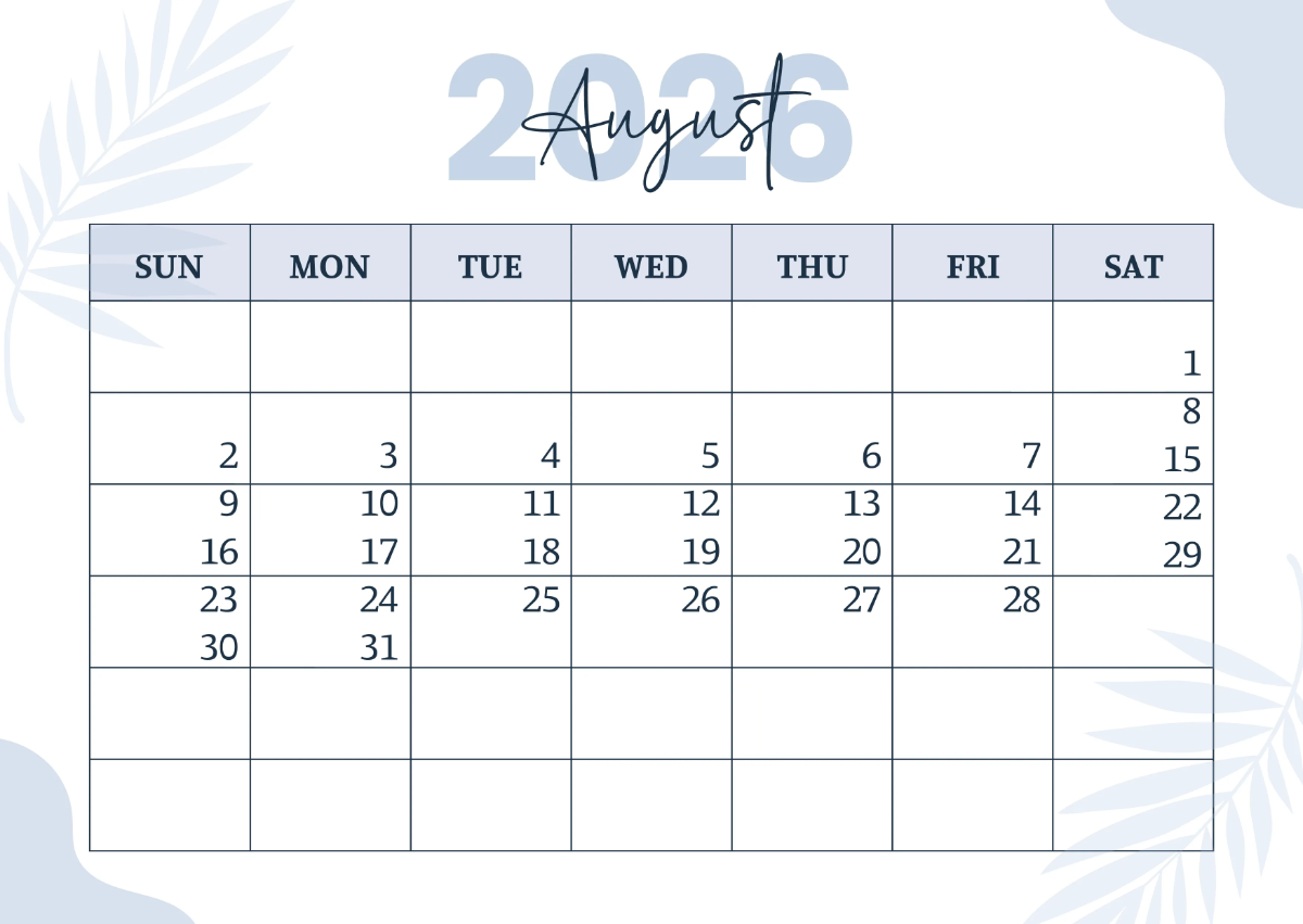 Free Simple 2026 Yearly Calendar Template to Edit Online