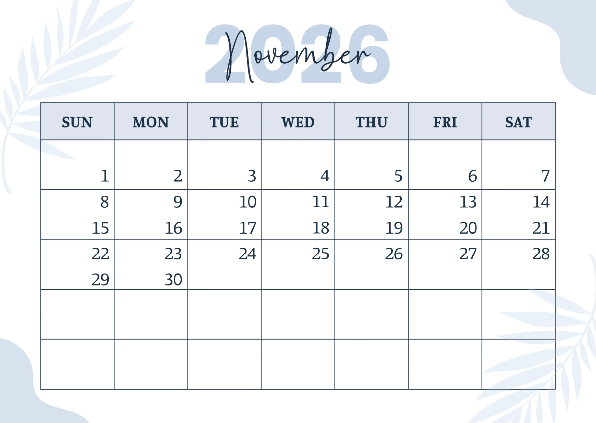 Free Simple 2026 Yearly Calendar Template to Edit Online