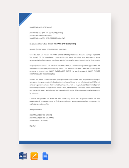 FREE Lawyer Recommendation Letter Template - PDF | Word ...