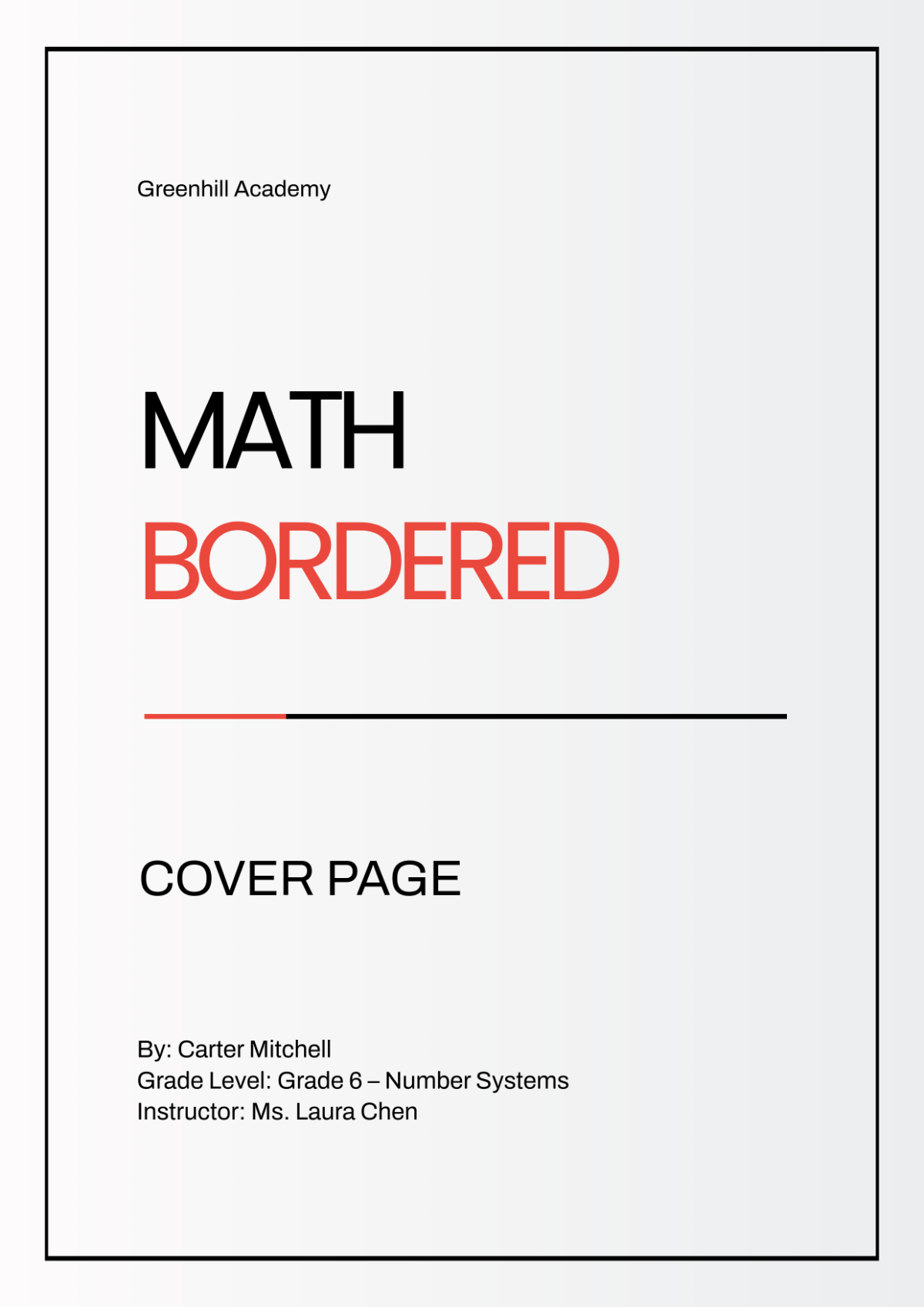 Free Math Bordered Cover Page Template
