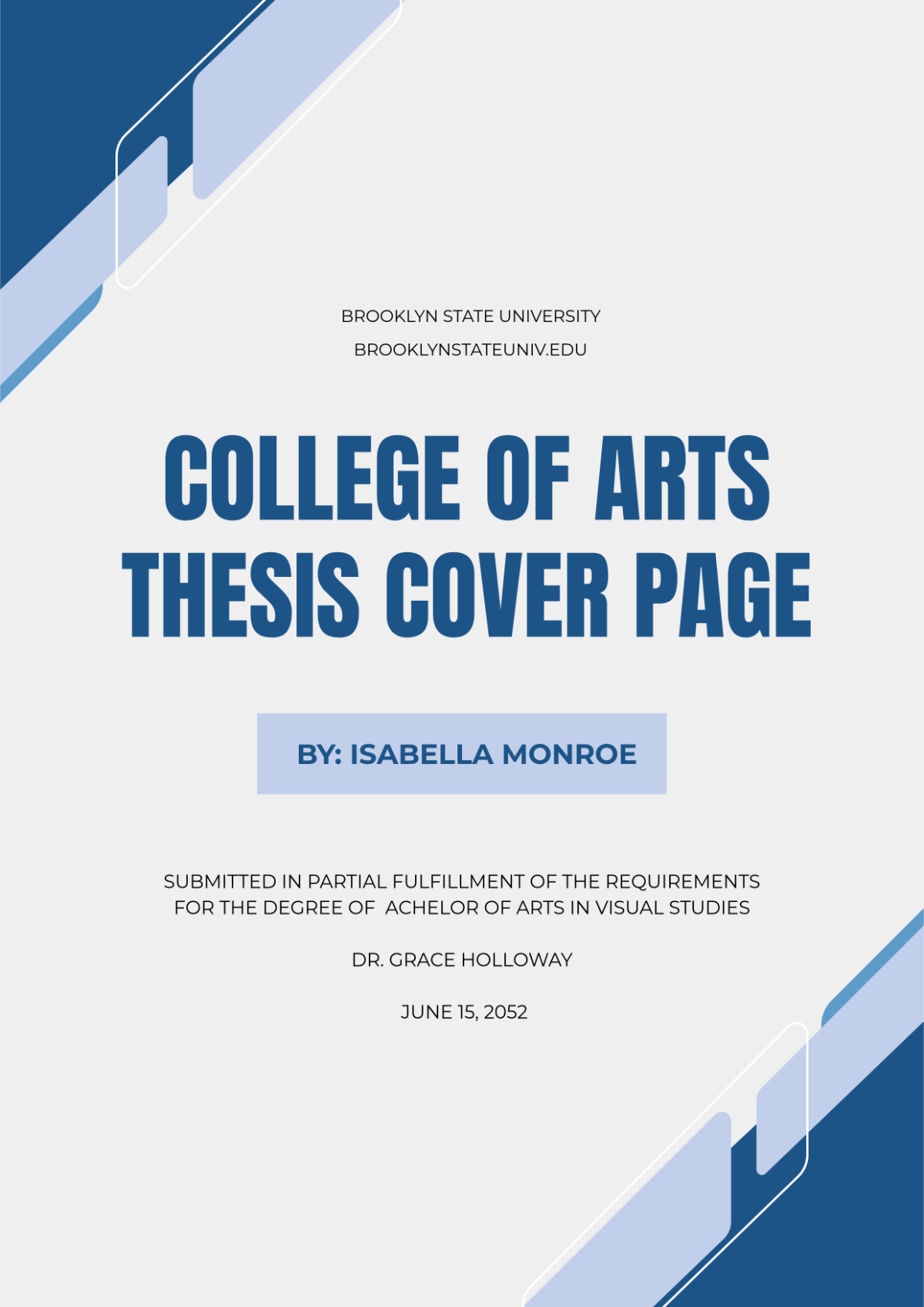 Free College of Arts Thesis Cover Page Template