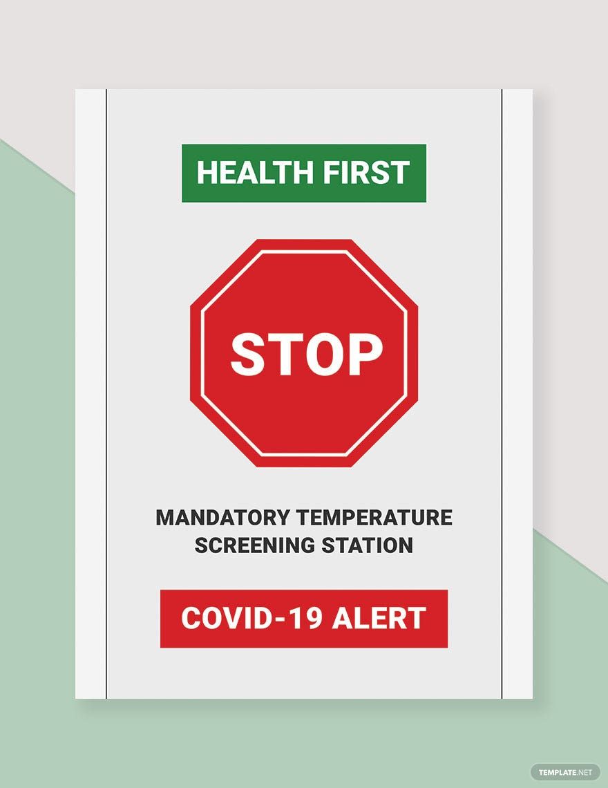 Free Health First - Mandatory Temperature Screening Station COVID-19 Sign Template