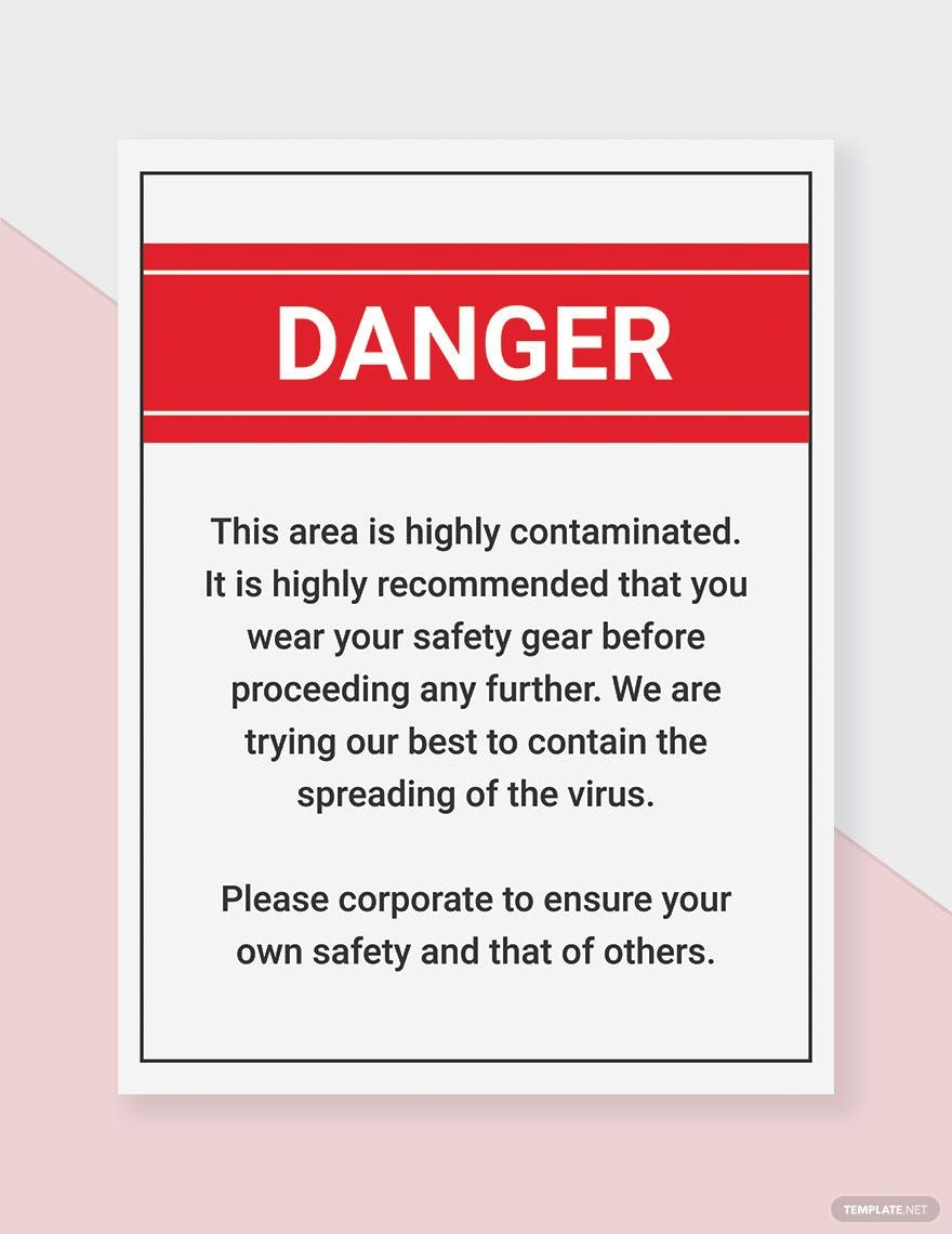 Danger Virus Outbreak, Wear Safety Gear sign Template
