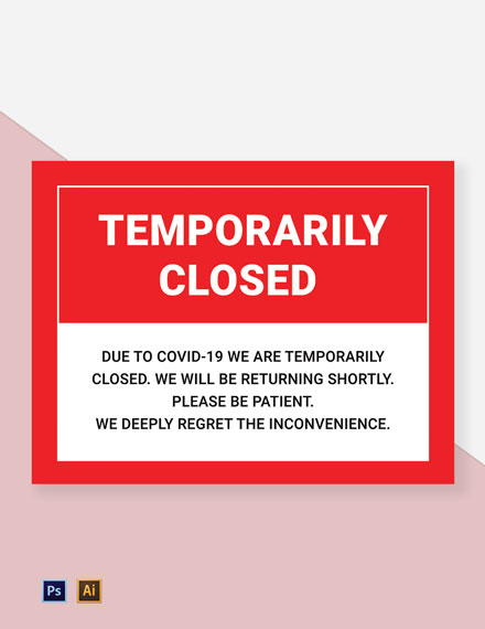 Free COVID Temporarily Closed Sign Sample Template
