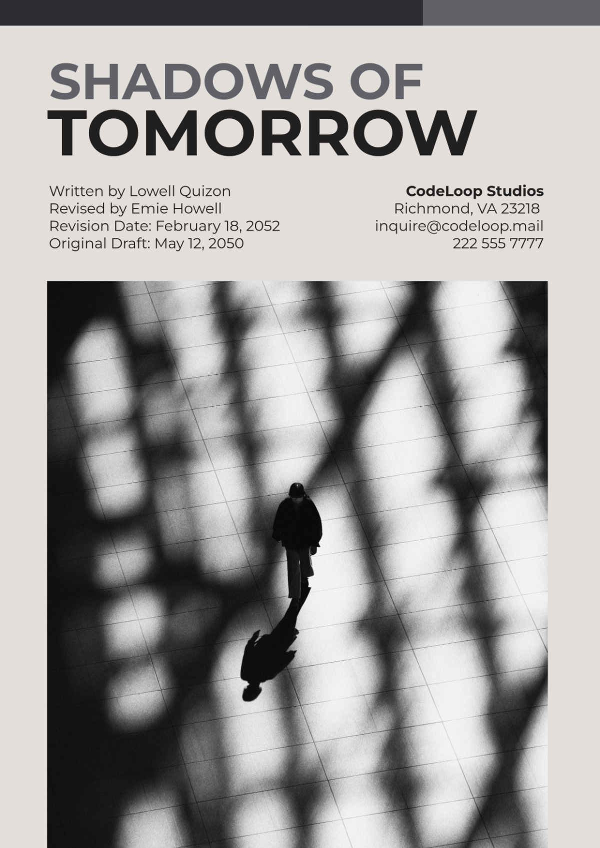 Free TV Pilot Screenplay Cover Page Template