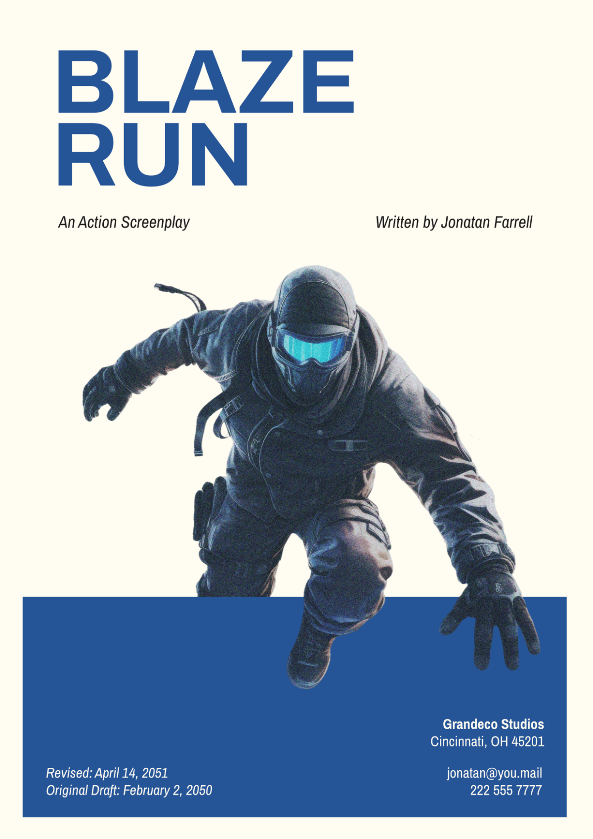 Free Blue Action Screenplay Cover Page Template
