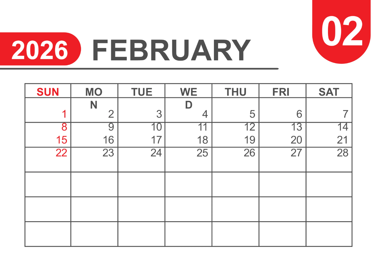 Free Basic 2026 Calendar Template to Edit Online