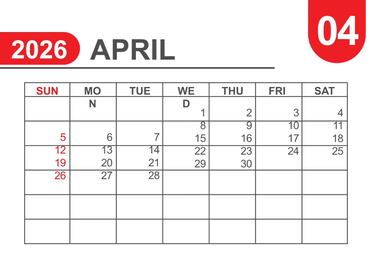 Free Basic 2026 Calendar Template to Edit Online