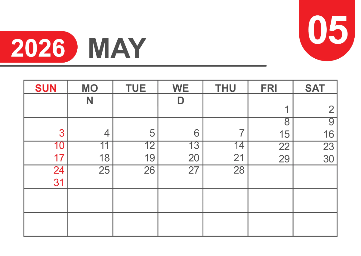 Free Basic 2026 Calendar Template to Edit Online