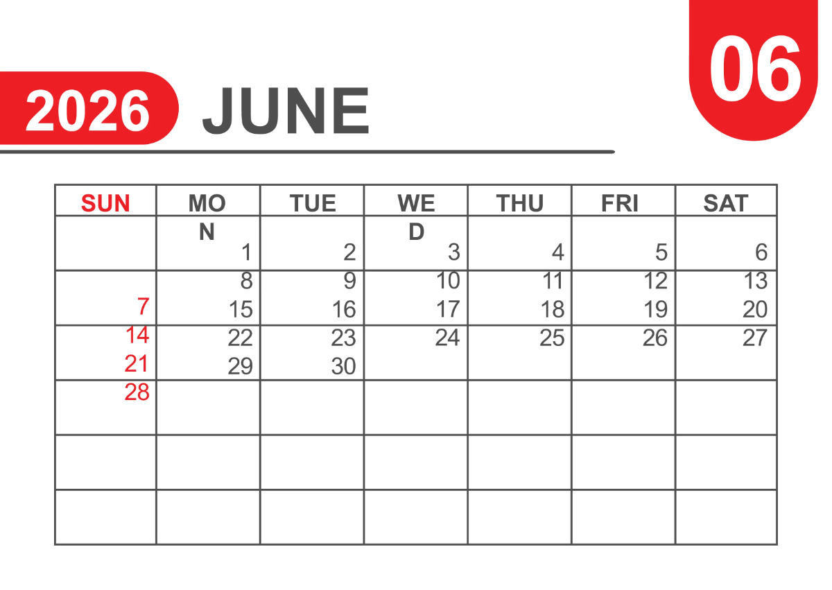Free Basic 2026 Calendar Template to Edit Online