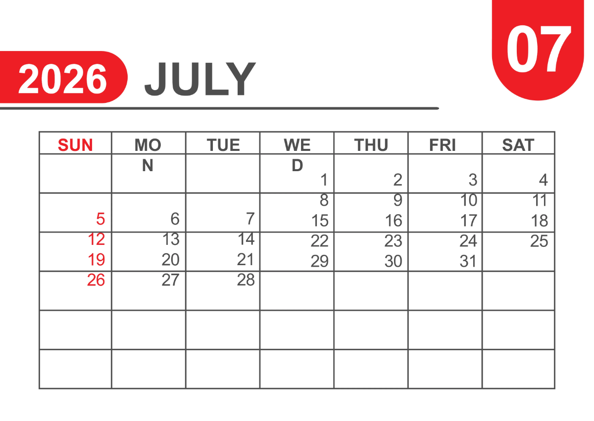 Free Basic 2026 Calendar Template to Edit Online