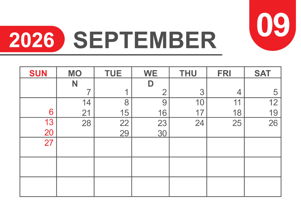 Free Basic 2026 Calendar Template to Edit Online