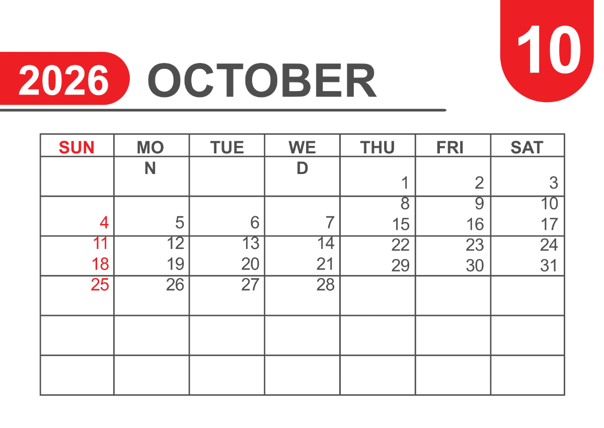 Free Basic 2026 Calendar Template to Edit Online