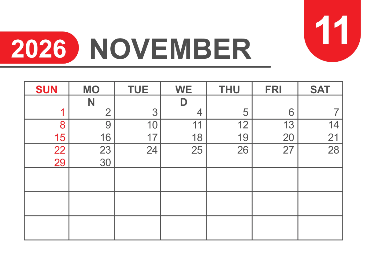 Free Basic 2026 Calendar Template to Edit Online