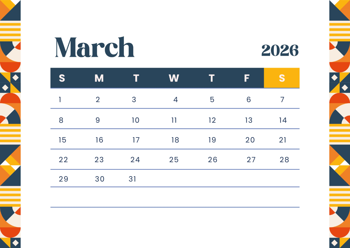 Free Modern 2026 Monthly Calendar Template to Edit Online