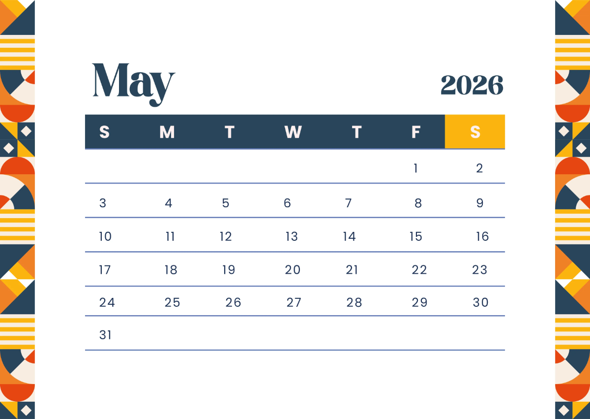 Free Modern 2026 Monthly Calendar Template to Edit Online