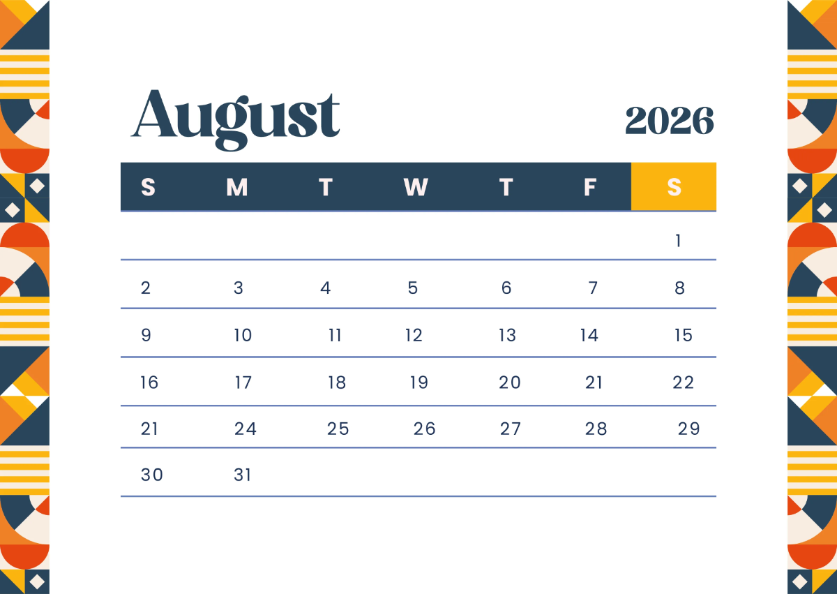 Free Modern 2026 Monthly Calendar Template to Edit Online