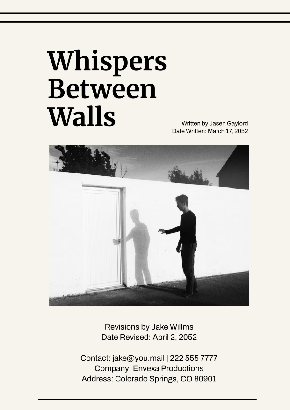 Dialogue Screenplay Cover Page