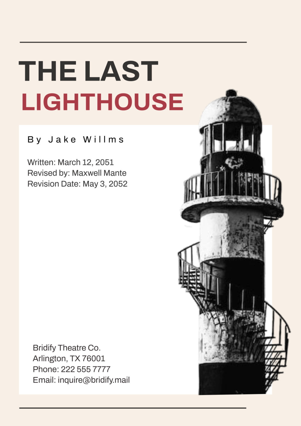 Free Red Theatre Screenplay Cover Page Template