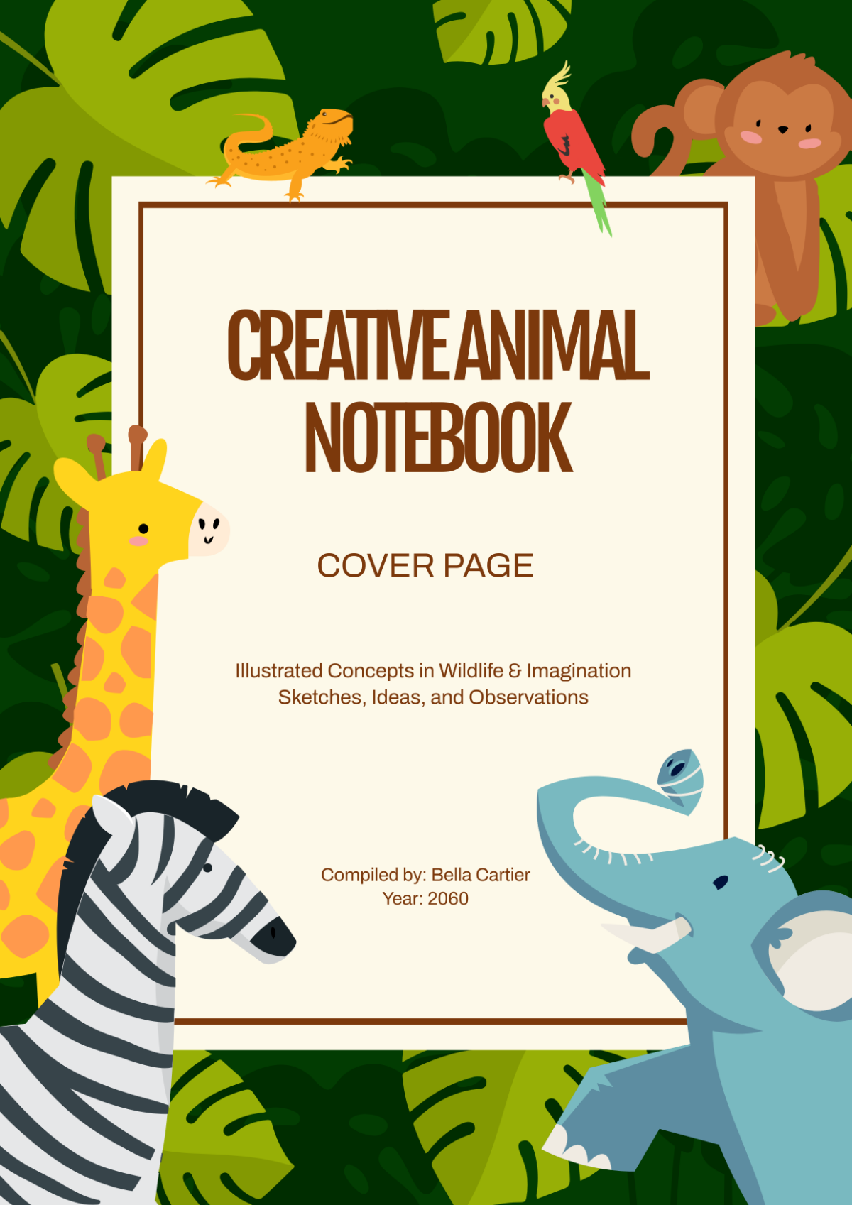 Free Creative Animal Notebook Cover Page Template