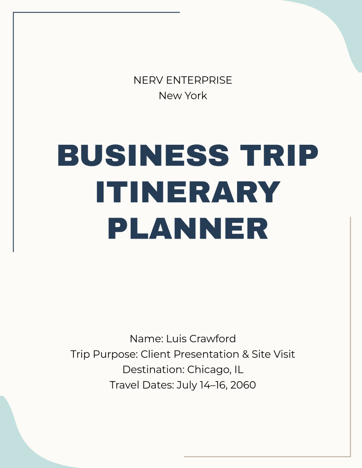 Free Business Trip Itinerary Planner Template to Edit Online