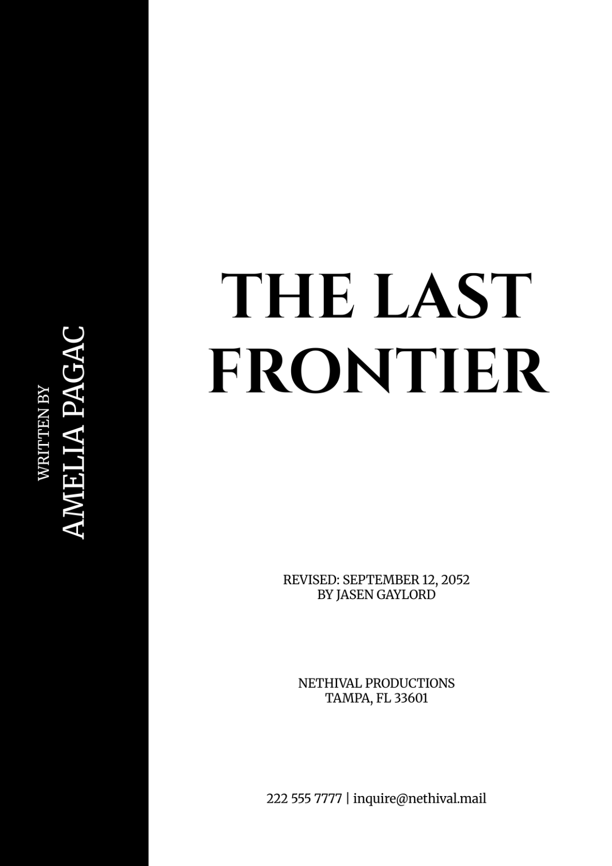 Free Standard Screenplay Cover Page Template