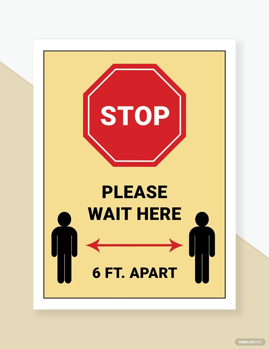 Stop Please Wait Here Sign Template in Illustrator, PSD