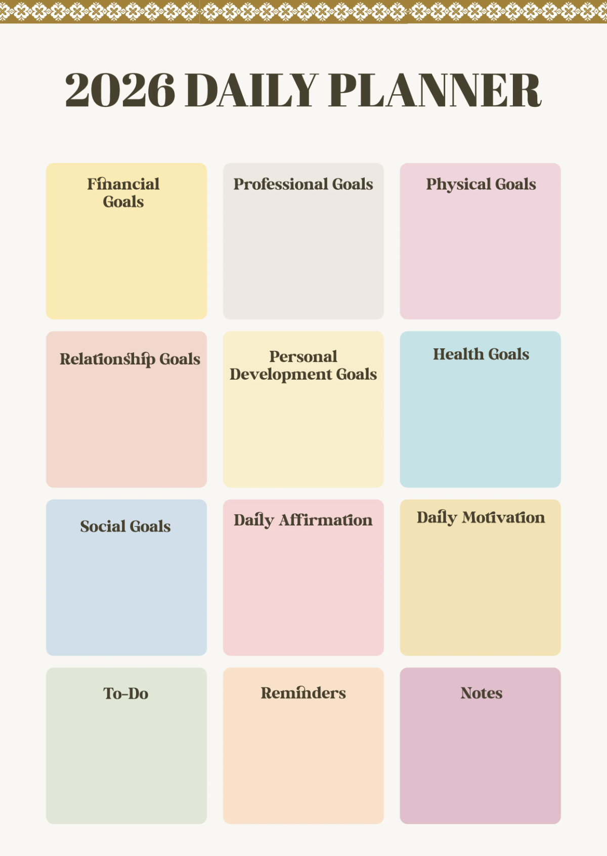 Free 2026 Daily Planner Calendar Template to Edit Online