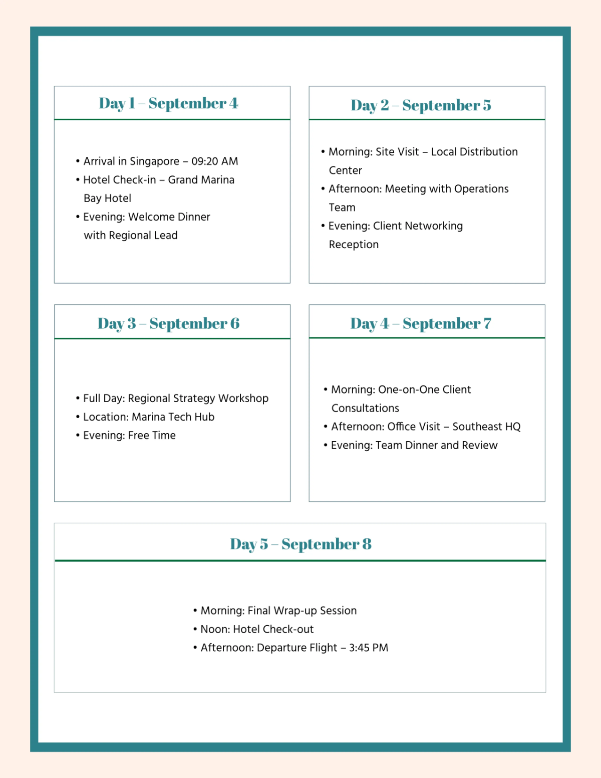 Free International Itinerary Professional Planner Template to Edit Online