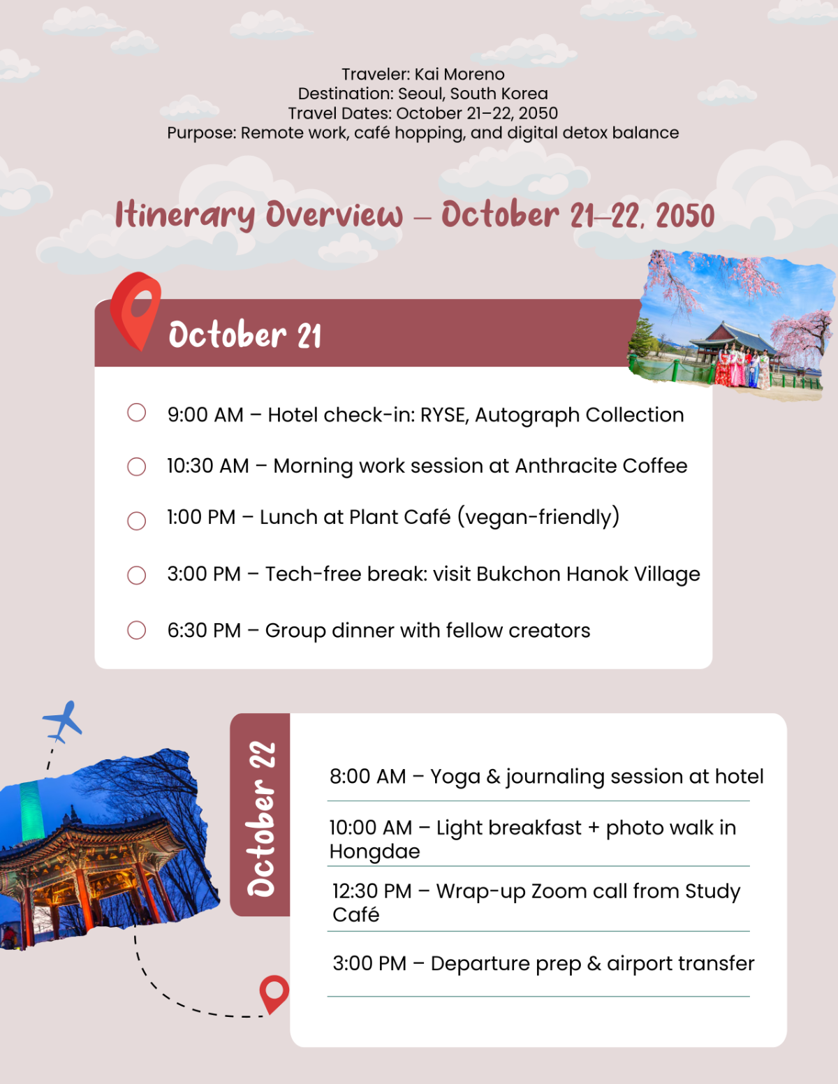 Free Digital Itinerary Planner Template to Edit Online